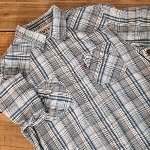 Levi's Mens Casual Short Sleeve Shirt Blue Plaid Size L Pearl Snap Front Western
